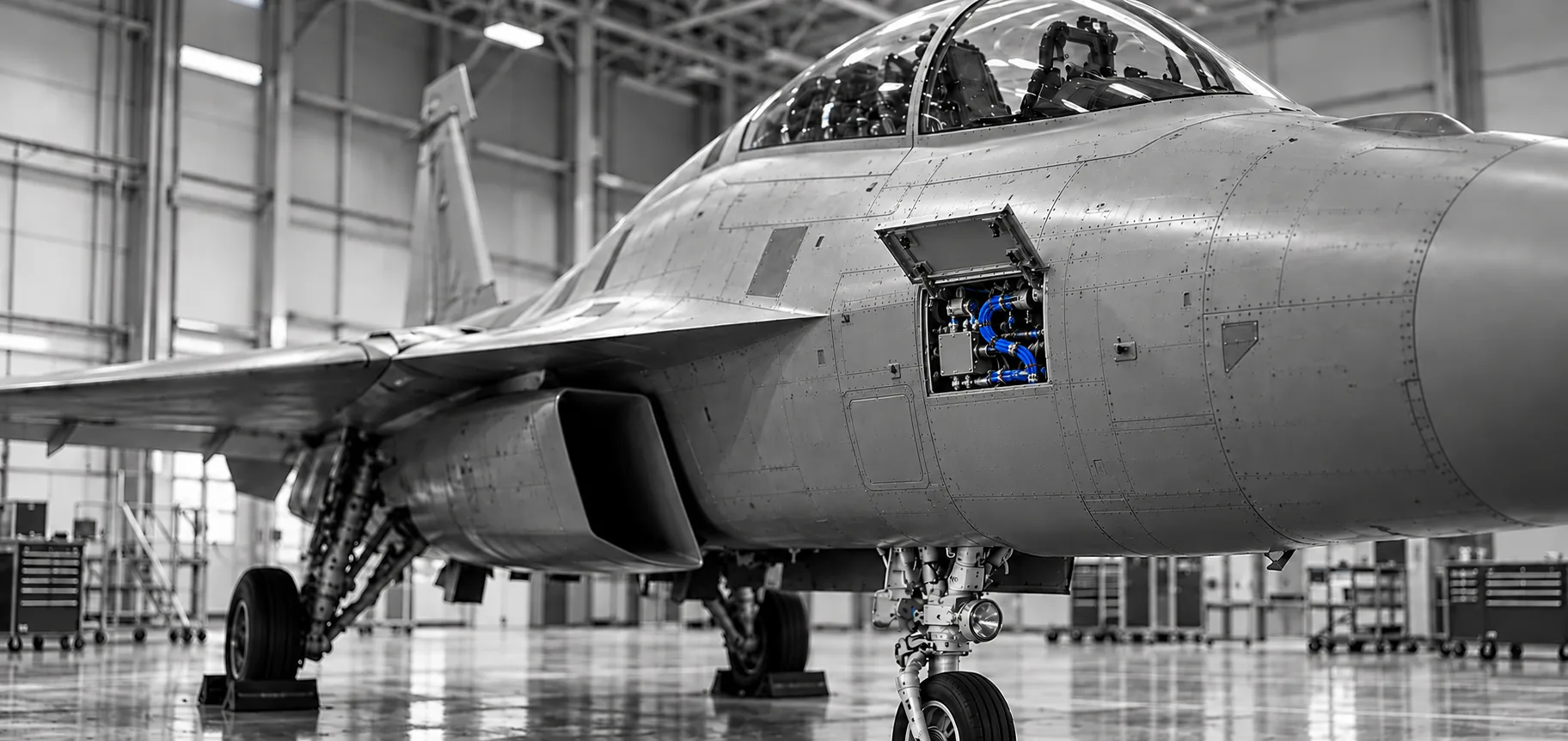Military and aerospace assembly with blue wiring
