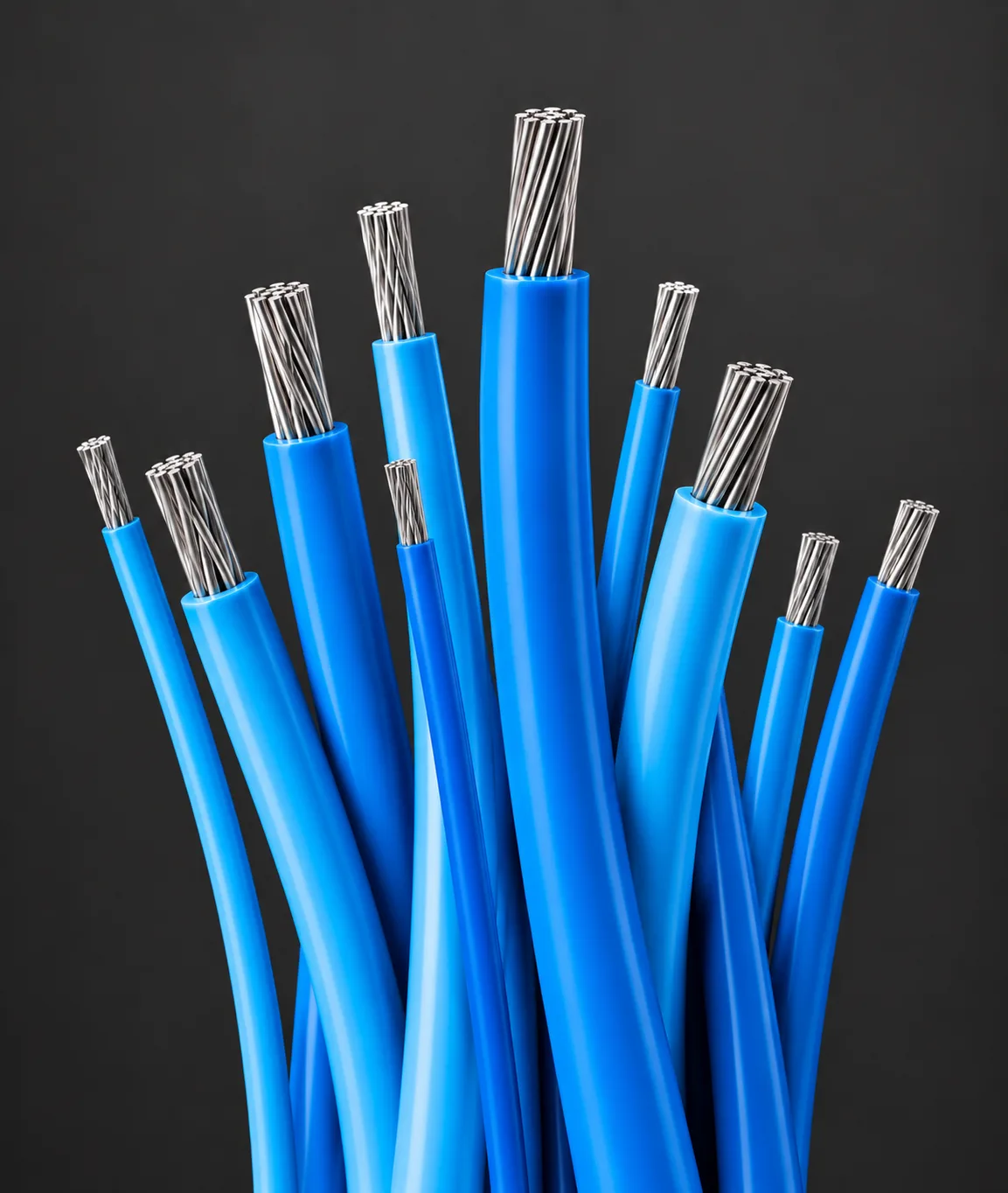 Bundled blue wire and cable